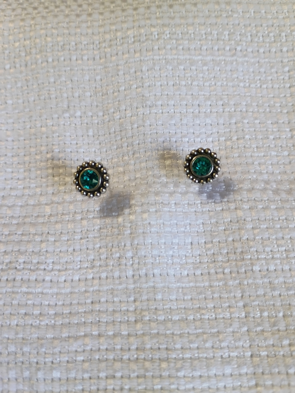 Brighton Silver Tone Teal Crystal Floral Stud Earrings